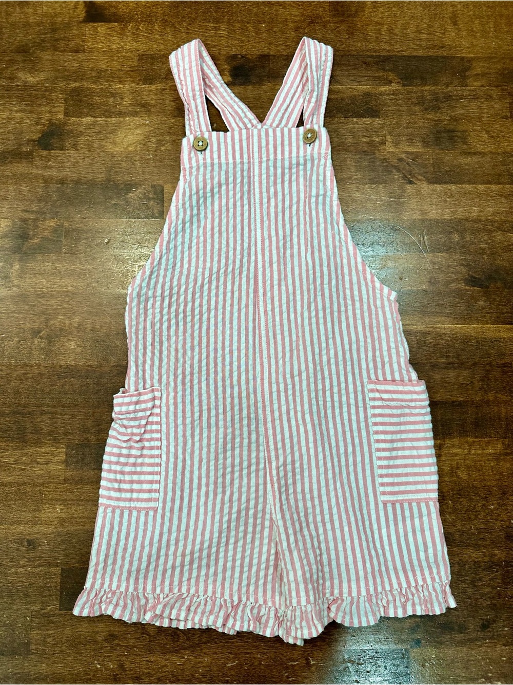 Kite Clothing Girls Sz 6 Pink Seersucker Romper Overall Organic Cotton